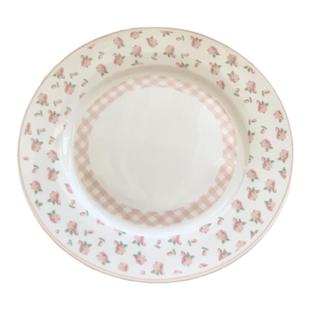 安木良品 韩国ins清新粉色格纹碎花边陶瓷餐盘子西餐厅点心沙拉盘