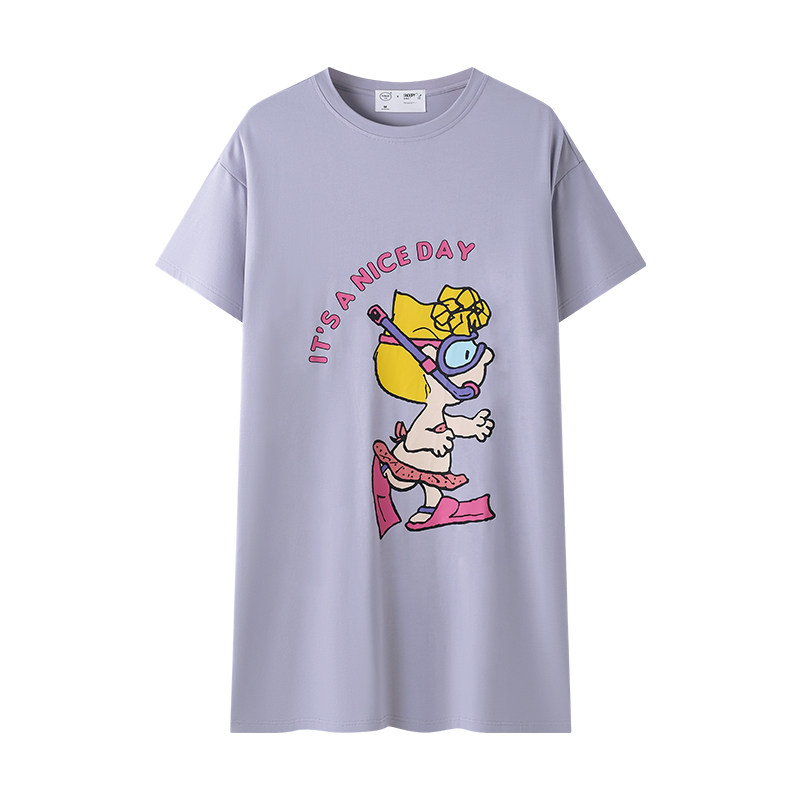 贝妍凉感莫代尔棉睡衣女夏薄款短袖睡裙可爱少女史努比宽松连衣裙