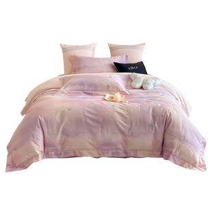 渐变色纯棉磨毛四件套超柔云光蝶梦绣花被套秋冬全棉保暖裸睡床品