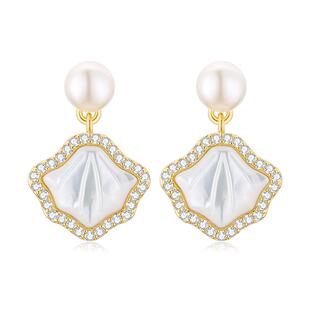 EAUFLORA白贝贝壳珍珠耳钉轻奢高级设计感女款纯银针耳饰度假风