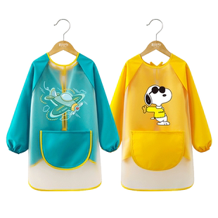 儿童画画罩衣防水防脏幼儿园定制LOGO美术画室围裙反穿衣TPU免洗