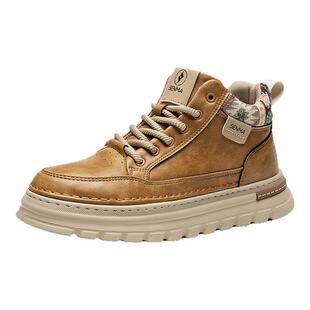 森马马丁靴男款复古英伦风春季新款厚底真皮潮流工装高帮休闲板鞋