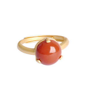 「丹颜」天然南红玛瑙纯银戒指女红色喜庆爪镶玉石指环开口可调节