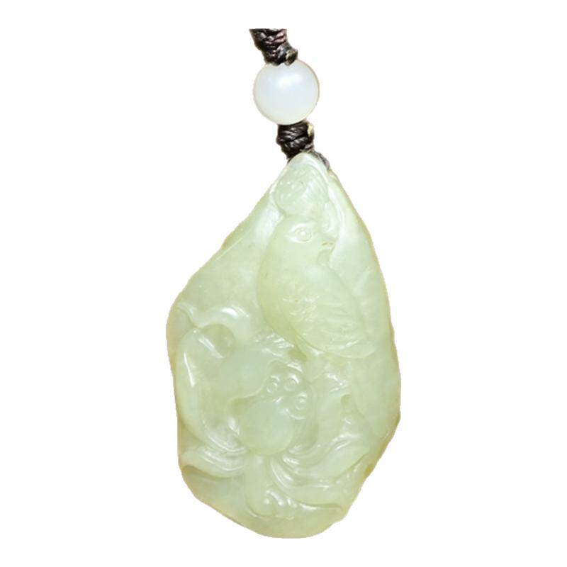 和田玉戈壁料莲花喜鹊吊坠苏工