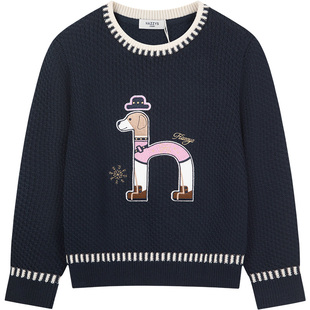 【新年】hazzys哈吉斯童装女童线衣2025秋新舒适毛衣套头针织衫