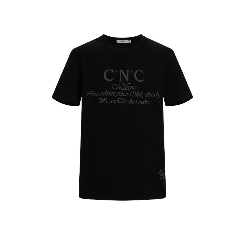 CNC男装26秋季新款轻奢羊毛圆领男士短袖T恤logo提花厚款打底短t
