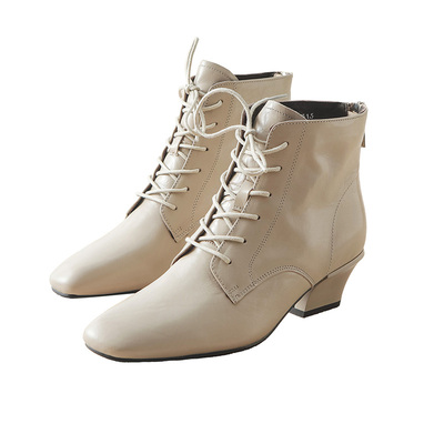 蛮文 优雅秀气 细腻柔软胎牛皮 显脚小小方头内加绒女靴秋冬5E087