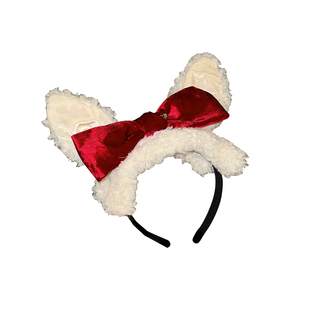 新年毛绒兔子耳朵大发箍女秋冬洗脸配饰红色喜庆圣诞蝴蝶结头发饰
