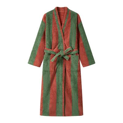 冬季睡袍女珊瑚绒加厚加绒秋冬款条纹超长款浴袍家居服睡衣套装