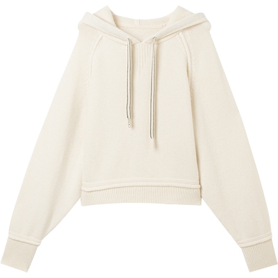 KBNE羊毛白色针织衫长袖卫衣2025新款气质毛衣慵懒宽松上衣春秋女