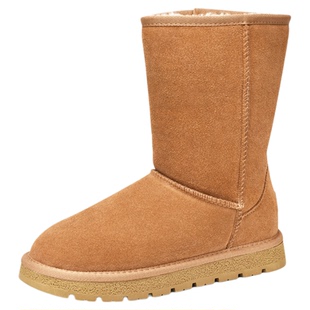 金猴雪地靴女中筒靴子冬季新款保暖加绒加厚女靴皮面厚底大棉鞋女