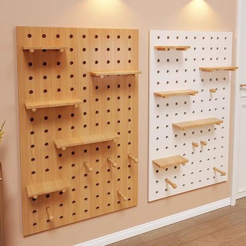 实木洞洞板入户门口玄关展示架书桌置物架木质架创意墙面桌面收纳