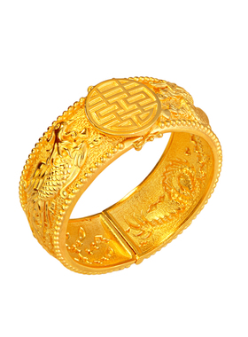 仿金色5D浮雕龙凤呈祥手镯配饰