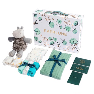 EVERLUNE爱维伦新生礼盒婴儿全棉宝宝儿童纱布浴巾手帕口水巾湿巾