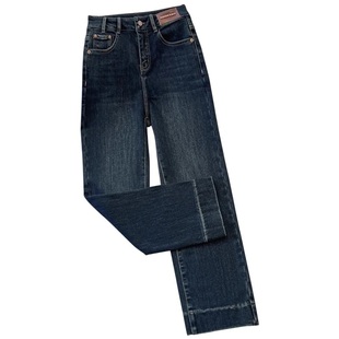 品牌复古直筒烟管裤女加绒2025新款秋冬高腰显瘦小个子九分牛仔裤