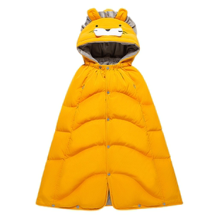 可伸手儿童羽绒斗篷宝宝冬季防风保暖披肩加绒加厚午睡外套羽绒服