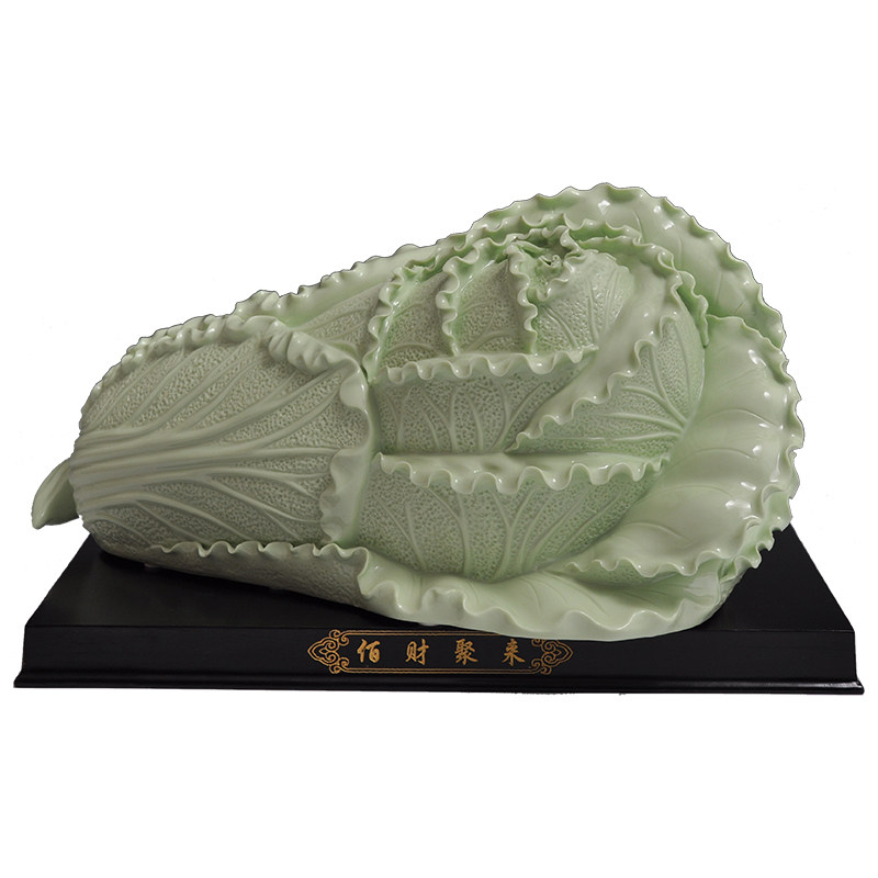 绿白菜德化陶瓷简约风百财摆件