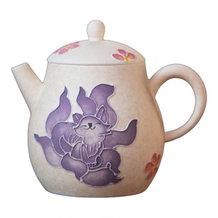 坐见山月紫色九尾狐三才盖碗功夫茶具草木灰茶壶女士单壶礼盒包装