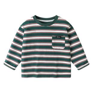 右欧男童长袖T恤女童打底衫条纹洋气2025春新品韩版童装儿童上衣