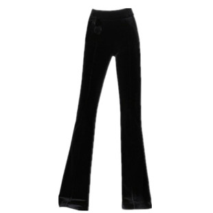 金丝绒微喇裤女秋季大码新款时尚显瘦高腰垂坠感黑色喇叭裤长裤子