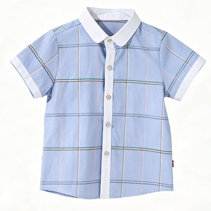菲菲牛夏季蓝白格子短袖园服定制