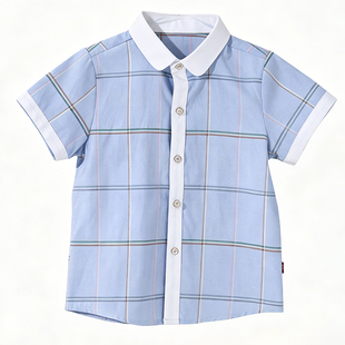 幼儿园儿童蓝白格子衬衫校服园服运动定制班服夏季男女童短袖衬衫