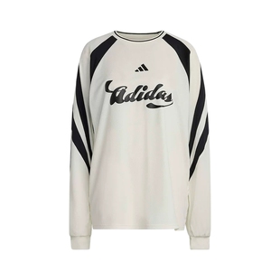 adidas阿迪达斯足球风个性运动休闲宽松上衣26春女长袖T恤 KC4007