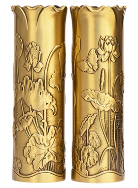 小铜记黄铜荷花线香筒