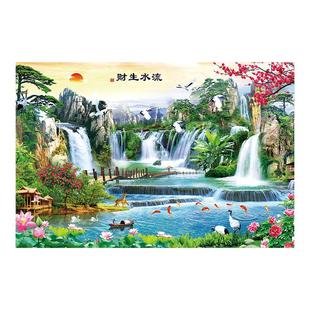 山水画墙贴流水生财山水风景画装饰客厅墙壁画背景墙纸自粘贴纸画
