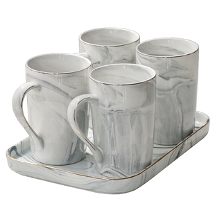 北欧大理石纹陶瓷高杯家用大容量简约创意情侣牛奶咖啡马克杯轻奢