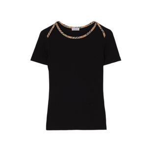【24期免息】BURBERRY女装 格纹装饰弹力棉质 T 恤衫 多色