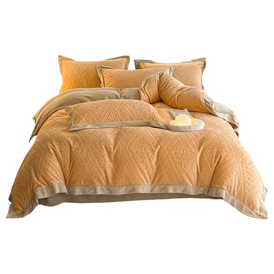 雕花牛奶绒四件套2025新款双面加绒加厚床单床笠被套罩冬季四件套