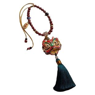 汽车挂件醒狮车内吊饰朱砂黄铜珐琅彩后视镜车载创意个性男女