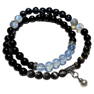 天然乌金黑曜石手串男款海蓝宝灰月光水晶补水蓝虎眼女生多圈手链