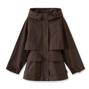 LILY2025新款女装复古休闲连帽抽绳百搭宽松通勤风衣式夹克外套