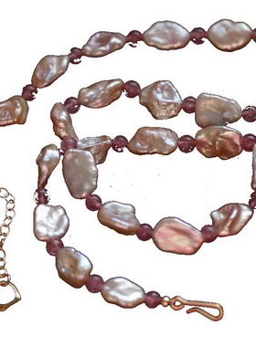 天然粉紫色花瓣珍珠项链k金强光