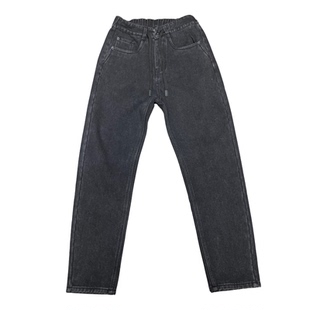 加绒直筒牛仔裤男宽松系绳休闲长裤冬季百搭低腰青春流行微弹拉链