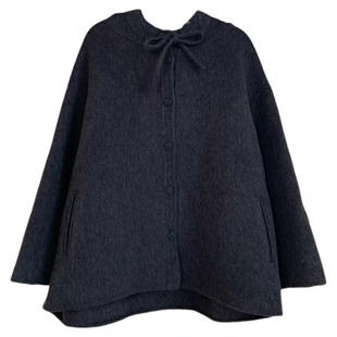 踏进银河 冬日特调  日系带帽双面羊绒呢子大衣冬季韩系毛呢外套