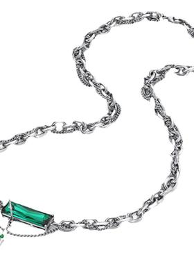 钛钢古巴链男女绿钻项链
