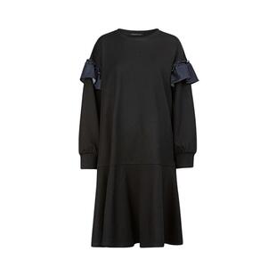 sdeer圣迪奥冬装女装圆领木耳边拼接卫衣连衣裙S244Z1286