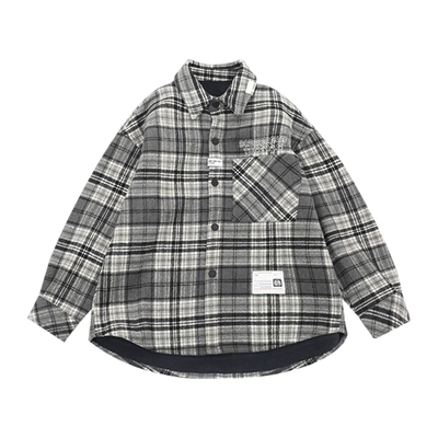 男童衬衫加绒加厚上衣韩版外套暖