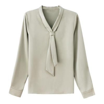 长袖缎面衬衫飘带上衣气质职业装