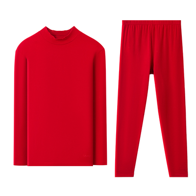 红豆本命年半高领大红保暖套装