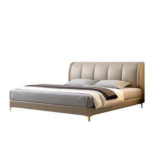 现代简约高脚真皮床新款主卧大床高端大气软包实木床1.8米双人床