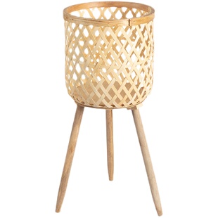 北欧创意藤编竹编草编花篮木质高花架落地式室内客厅装饰绿萝花盆