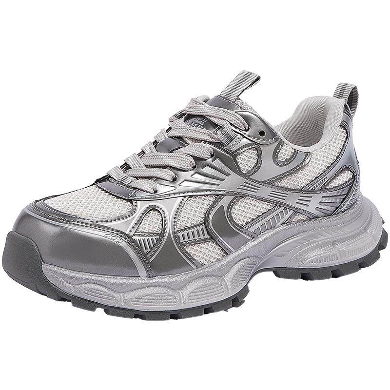 骆驼女鞋2026春季新款老爹鞋女款银色百搭复古运动鞋子户外休闲鞋