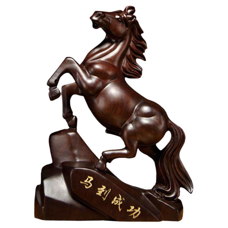 黑檀木马雕刻摆件实木质十二生肖木马到成功吉祥物家居装饰工艺品