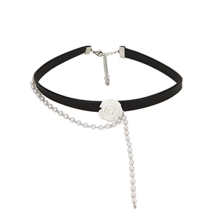 玫瑰花珍珠choker黑色项圈锁骨链高级颈链礼服项链秋冬脖子配饰女