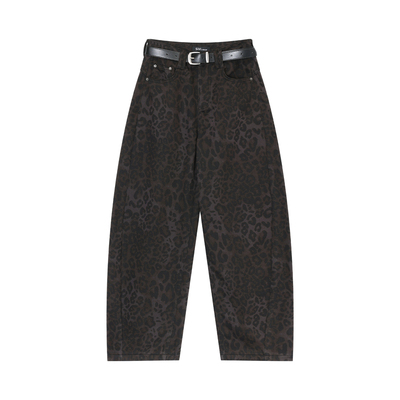 【熙薇SIVI】2025秋冬新款休闲加厚磨毛豹纹牛仔裤H6044