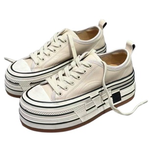 欧洲站IDO2025新款秋季女鞋做旧真皮厚底女板鞋百搭松糕鞋女增高